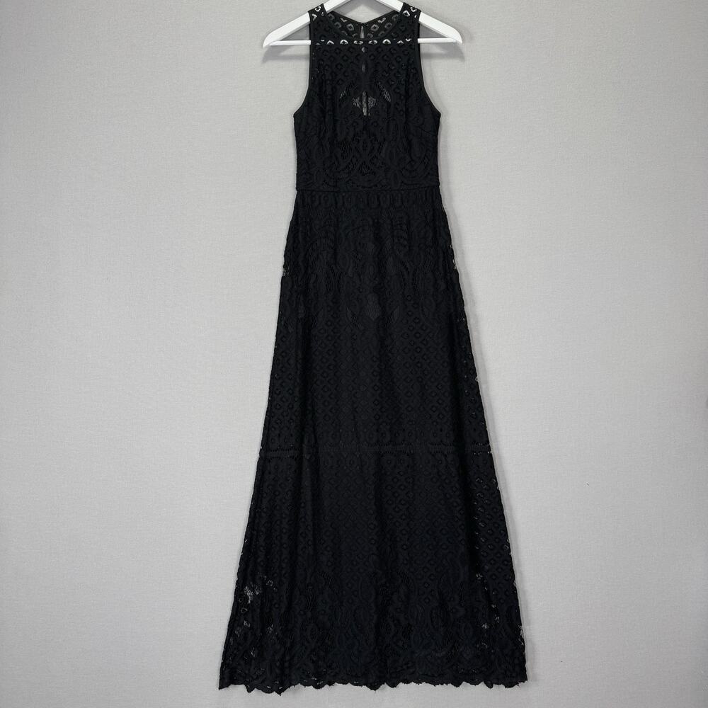 Vera Wang Lace Maxi Dress Womens 2 Black Mother of Bride Formal Evening Gown
